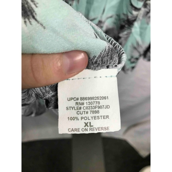 So Rad Tropical Floral Print Midi Skirt Teal Black White Elastic Waist XL - Picture 5 of 5